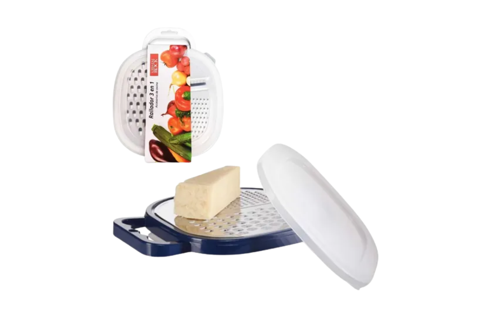 Rallador 3 En 1 Acero Inoxidable Rayador + Contenedor Taper