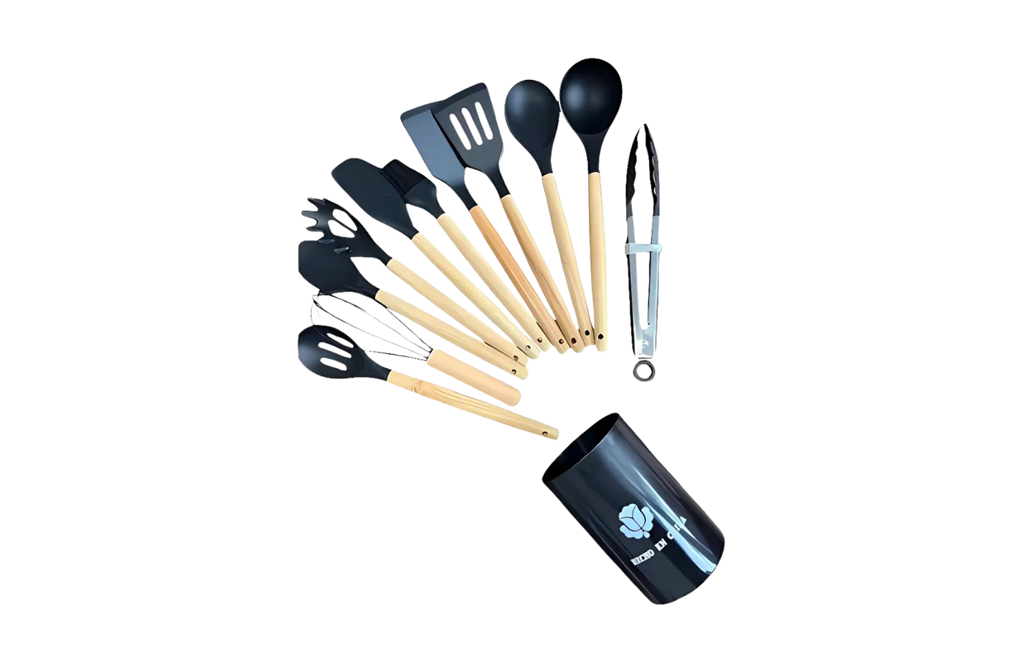 Kit X12 Utensilios Cocina en Madera y Silicona